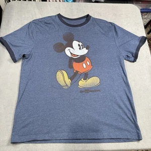 Disney Parks Mickey Mouse Ringer Tee Blue Mens L Walt Disney World Graphic Tee - Picture 1 of 4