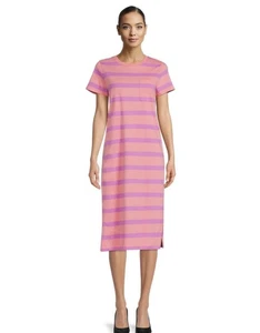 Time And Tru Women's 100% Cotton TShirt SMidi Dress Orange Stripe Size L 12-14 - Picture 1 of 8