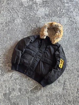 Y2K Diesel Faux Fur Hood Nylon Bomber Jacket If Six Was Nine LGB Style Size S - Image 1 of 4