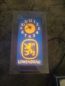 Horloge Cube Publicitaire BIÈRE Lumineuse Bar LOWENBRAU Vintage Années 80 Fonctionne - Photo 1/5