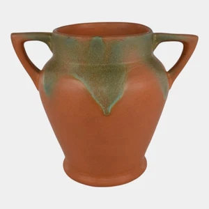 Muncie 1920s Vintage Art Pottery Green Drip Over Orange Art Deco Handled Vase - Picture 1 of 6