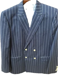CHARLES TYRWHITT Sportmantel marineblau 44 L Nadelstreifen zweireihig Baumwolle maßgeschneidert - Bild 1 von 10