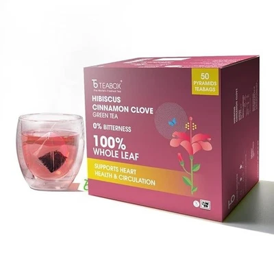 Teabox Hibiskus Zimt Nelke Grüntee | 50 Teebeutel | Natürliches Grüntee-Ei - Bild 1 von 4