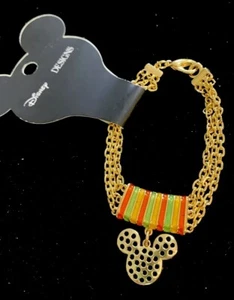 Disney Bracelet w/ Mickey Charm Gold Tone w Red, Green & Yellow Enamel New Tag - Picture 1 of 4