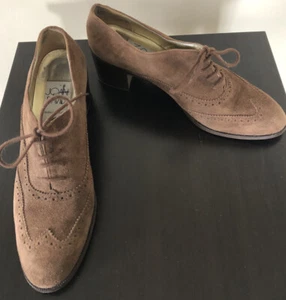 VTG 90s JOAN & DAVID NEW Women HANDMADE Brown Suede Laced Block Heel Shoe SZ 10M - Picture 1 of 9