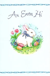 Frohe Ostern Hi Frühling Hallo Osterhase farbige Eier amerikanische Grußkarte - Bild 1 von 3