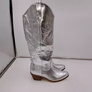 Womens Quepiano Silver Cowboy Boots Parties, Rodeo, Horseback Riding Wedding 7.5 - Picture 1 of 9