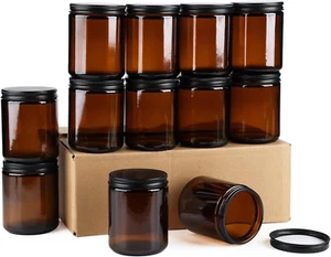 6 Pack Amber Glass Jars, 8 Oz Thick Amber round Glass Jars, with Black Metal Lid - Picture 1 of 12