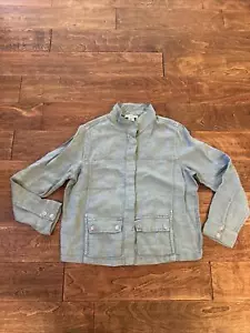 Christian Siriano NY Jacket Women's M Green Linen Lyocell Snap Front Lagenlook - Picture 1 of 5