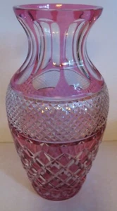 Heavy Lead Crystal Cranberry Flash Cut to Clear 10" Vase HBlown Polished Pontil - Picture 1 of 6