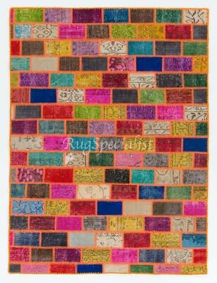 Cheerful Handmade Patchwork Rug Made from Over-Dyed Vintage Carpets - Image 1 of 4