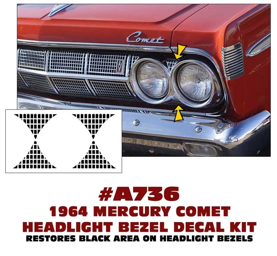 A736 1964 MERCURY COMET - HEADLIGHT BEZEL DECAL INSERT KIT — 第 1/1 张图片