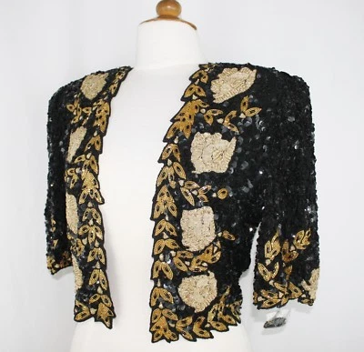 Jasdee Vintage Bolero Jacket HandWork Bead Sequins & Zari Emroidery On Silk 5011 - Image 1 of 4