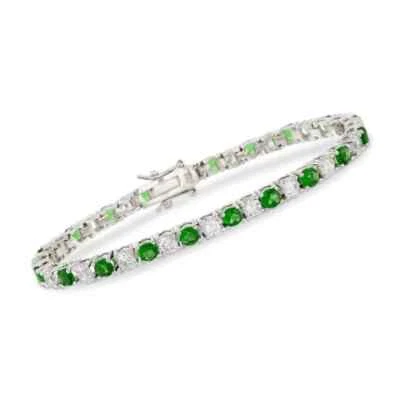 12CT ROUND CUT EMERALD & CREATED TENNIS BRACELET For Wmen's 14k White Gold Over - Image 1 of 4