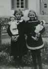 1930s B&W Snapshot 2 Young Girls Dolls Happy Sad 3.5"x2.25"
