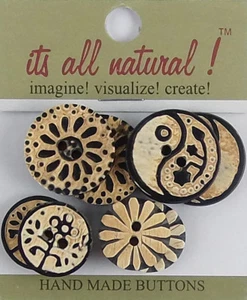 Botones de cuerno natural hechos a mano - negro/beige surtidos tamaños paquete de valor - 8 piezas - Imagen 1 de 4