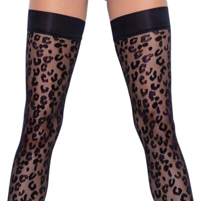 Halterlose Strümpfe Leo-Look S-XL schwarz Silikon-Streifen rutschfest "Alish"S34 - Bild 1 von 4