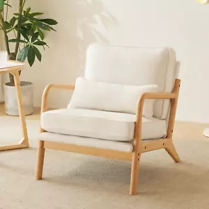 Mid Century Modern Single Chair Reading Armrest Solid Wood Living Room Bedroom - Picture 1 of 8