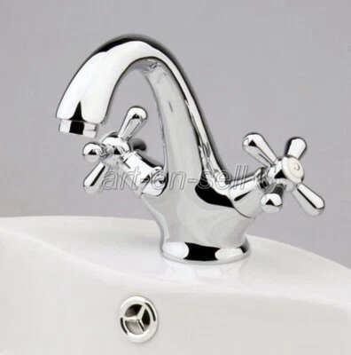 Polished Chrome Dual Cross Handle Bathroom Sink Vanity Faucet Mixer Taps anf271 - Image 1 of 4