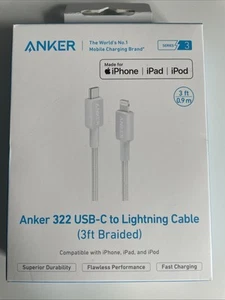 Anker 322 USB-C do Lightning kabel 3ft pleciony szybkie ładowanie biały certyfikat MFi - Zdjęcie 1 z 4