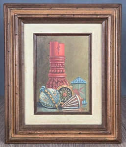 Bodegón pintura al óleo sobre lienzo firmada SAM FAM? Adornos Árbol Navidad 5x7 - Imagen 1 de 10