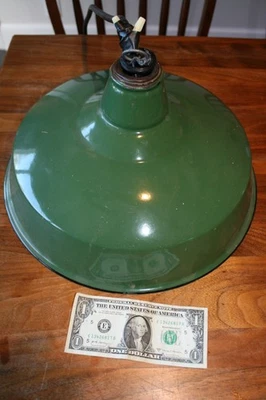 Antique Porcelain Enamel Green Light Shade Industrial Lamp - Image 1 of 4