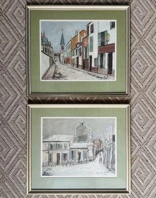 "Juego de 2 impresiones artísticas litográficas enmarcadas de Maurice Utrillo París 19,5"" x 17""" Foto 1 de 4