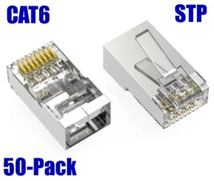 50 Pack CAT6 Shielded STP RJ45 Network Ethernet Feed Thru Plug Cable Connector - Picture 1 of 2
