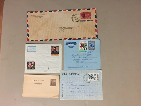 Five Latin America postal stationery:2X Argentina,Nicaragua,Honduras Cover