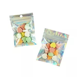 100 bolsas de bocadillos holográficas plateadas para llevar con ventana transparente bolsa plana de 2,4 x 3,5" - Imagen 1 de 10