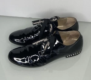 MONNALISA  Patent Leather Brogue Girl Shoes Size 40 Black derby shoe Best Price! - Picture 1 of 8