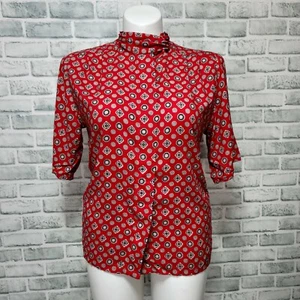 Vintage 90s Pendleton Womens 10 Red Mandala Pattern S/S Button Down Mock Neck - Picture 1 of 9