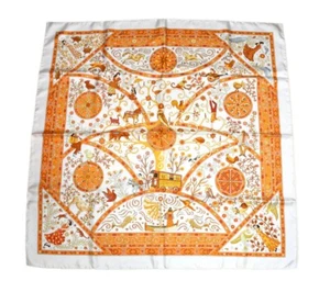 Hermes Scarf Peuple du Vent Silk 90 cm white orange wind Carre 35" - Picture 1 of 11
