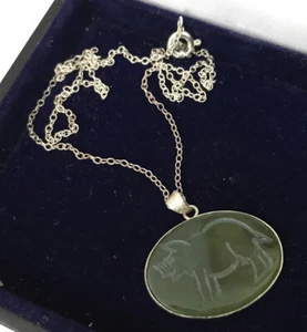 Sterling Silver 925 Jade Jadeite Carved Chinese Zodiac Year Of Pig Pendant J1 - Picture 1 of 12