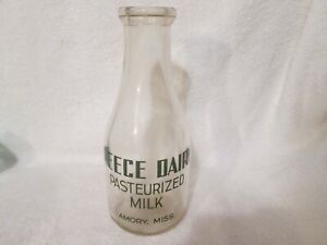 Vintage Reece Dairy Pasteurized Milk Dairy Quart Bottle Amory Miss. Very RARE