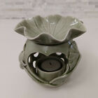 Handmade ceramic aromatherapy essential oil burner w/ celadon lotus water lilies