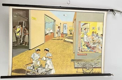 KRANKENHAUS Rollkarte 1965 Schulwandkarte Lehrtafel  67x103cm #136 - Bild 1 von 4