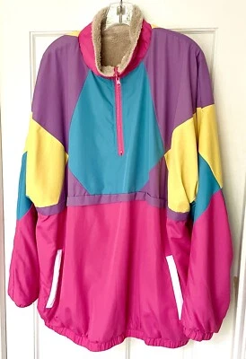 Funny Guy Mugs Colorful Reversible Sherpa Jacket Windbreaker Retro Colorblock XL - Image 1 of 4