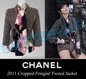 GIACCA TWEED CHANEL 11P nera rosa con frange $4.150 *FR 40/US 4 6 ~ INCONTAMINATA - Foto 1 di 14