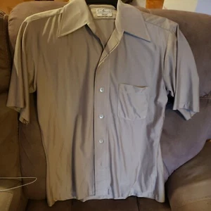 Atkinson Qiana 100% Nylon men's short sleeve button up Vintage shirt tan - Picture 1 of 6