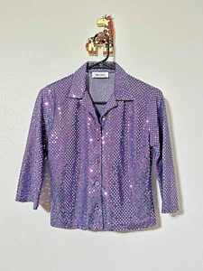 Vintage Sequin Top Jacket - Purple Sequins Vtg 90s Disco Party Festival - Picture 1 of 13