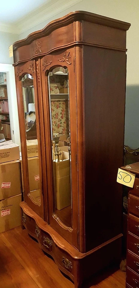 Antique  Armoire wardrobe cabinet  Bevel mirror 7  feet tall — 第 1/4 张图片