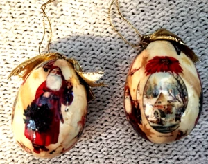 Vintage Decoupage Egg Christmas Ornaments 2.5" - Picture 1 of 2