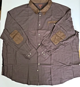 Boulder Creek Mens Button Up Shirt Long Sleeve Elbow Patch Casual Brown 6XL Tall - Picture 1 of 10