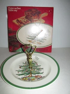 Spode Christmas Tree Tidbit Tray Plate With Gold Handle - Picture 1 of 8