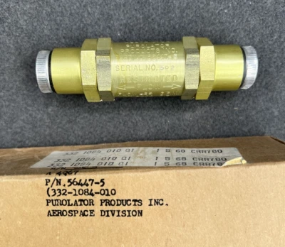 Válvula Purolator Restrictor Check 56447-5,25 G.P.M. Piezas de aviación a 3000 psi Foto 1 de 4
