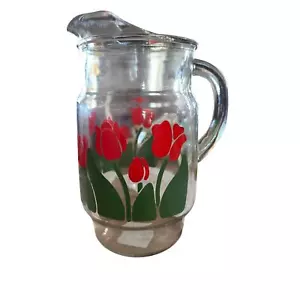 Nina Greenhouse Red Tulip Glass Pitcher, Anchor Hocking 10 C. Water, tea, juice - Picture 1 of 6