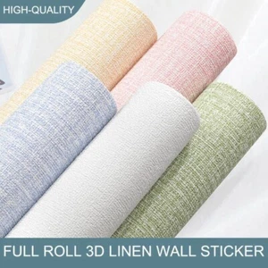 10M Thicken Self Adhesive Thermal Insulation Wallpaper Linen Plain Wall Sticker - Picture 1 of 13