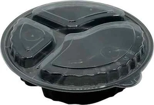 33oz 3-Compartment Round Meal Prep Containers with Lids Black 300pcs - Picture 1 of 7