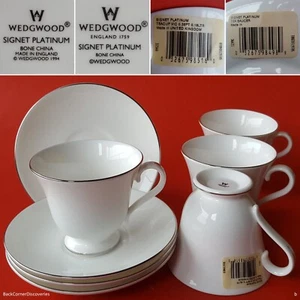 4 Wedgwood Bone China England SIGNET PLATINUM Victoria Footed Cup & Saucer Sets - Picture 1 of 24